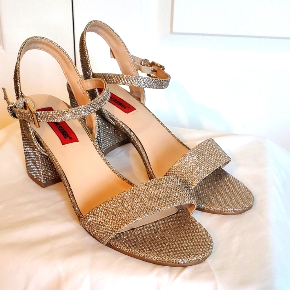 Silver and Gold Sparkly Sandal Heel